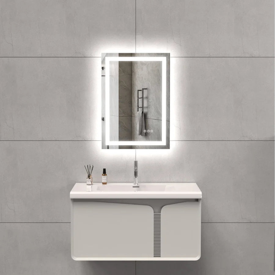 LED Bathroom Mirror 28x20 Inch Full Length Front & Backlit Vanity Mirror, Wall Mounted Anti-Fog Dimmable LED Makeup Mirror, IP54 3K-6K Warm/Natural/Daylight, Tempered Glass (Horizontal/Vertical) UL